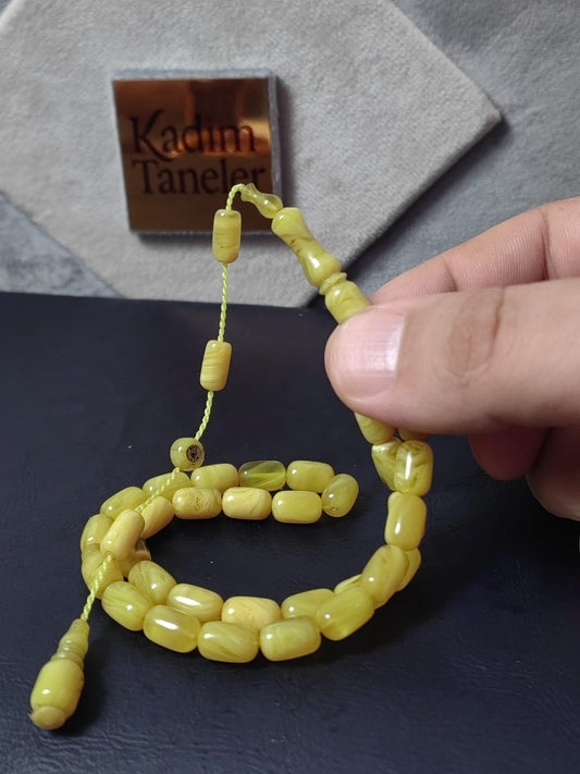 İmzalı Premium Hareli Sıkma Kehribar Tesbih