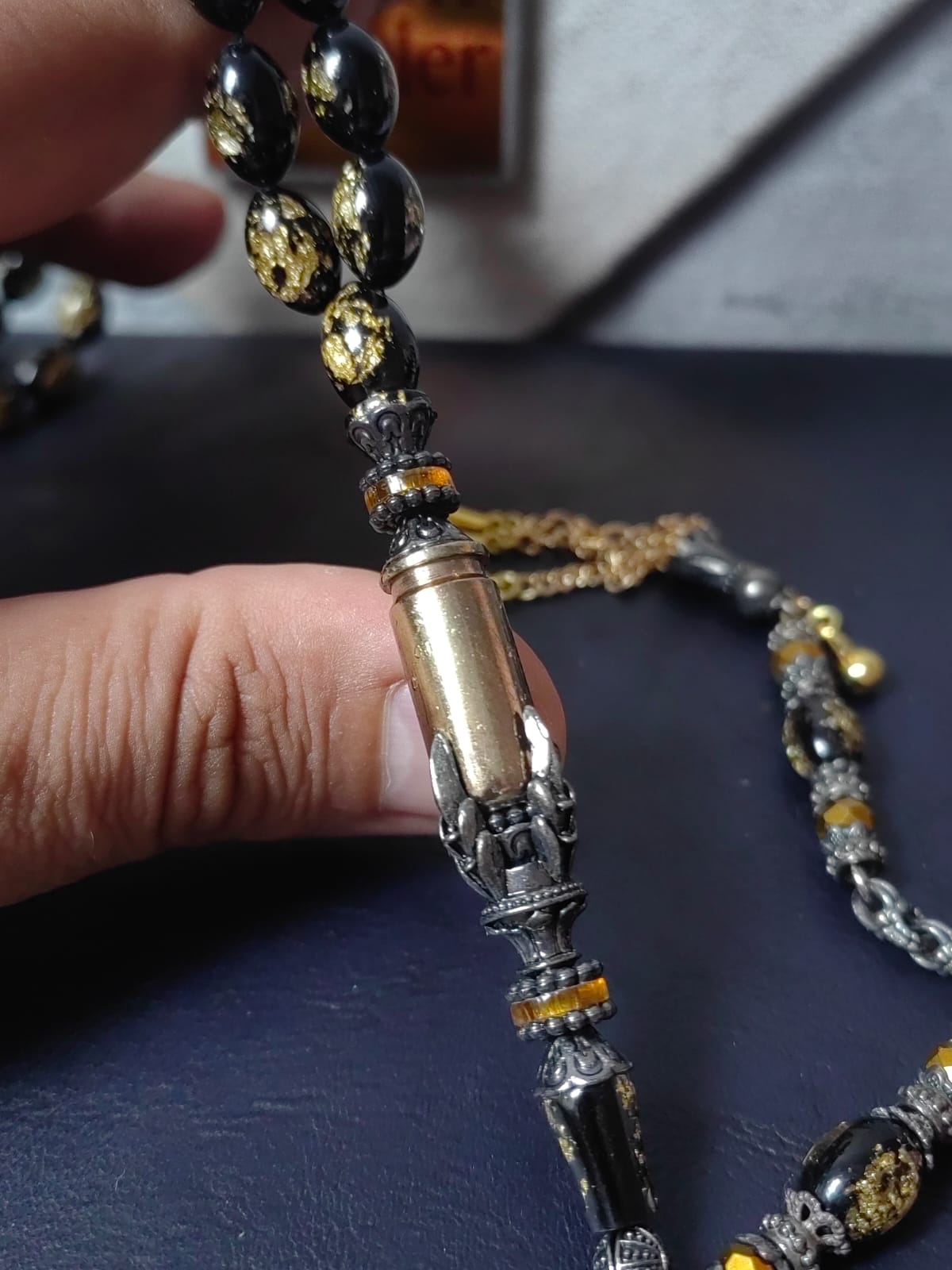 Mermi İmameli Siyah Golden Rosary
