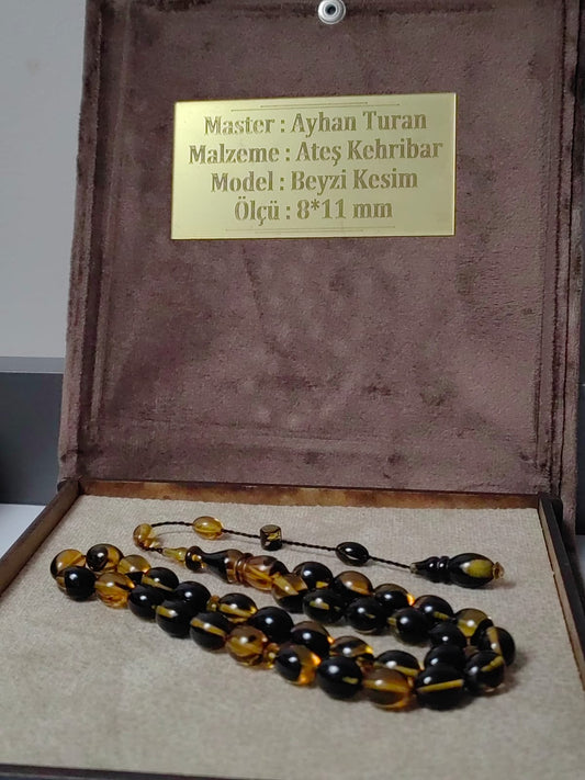 Usta İşi Hareli Ateş Kehribar (Özel Kutulu)