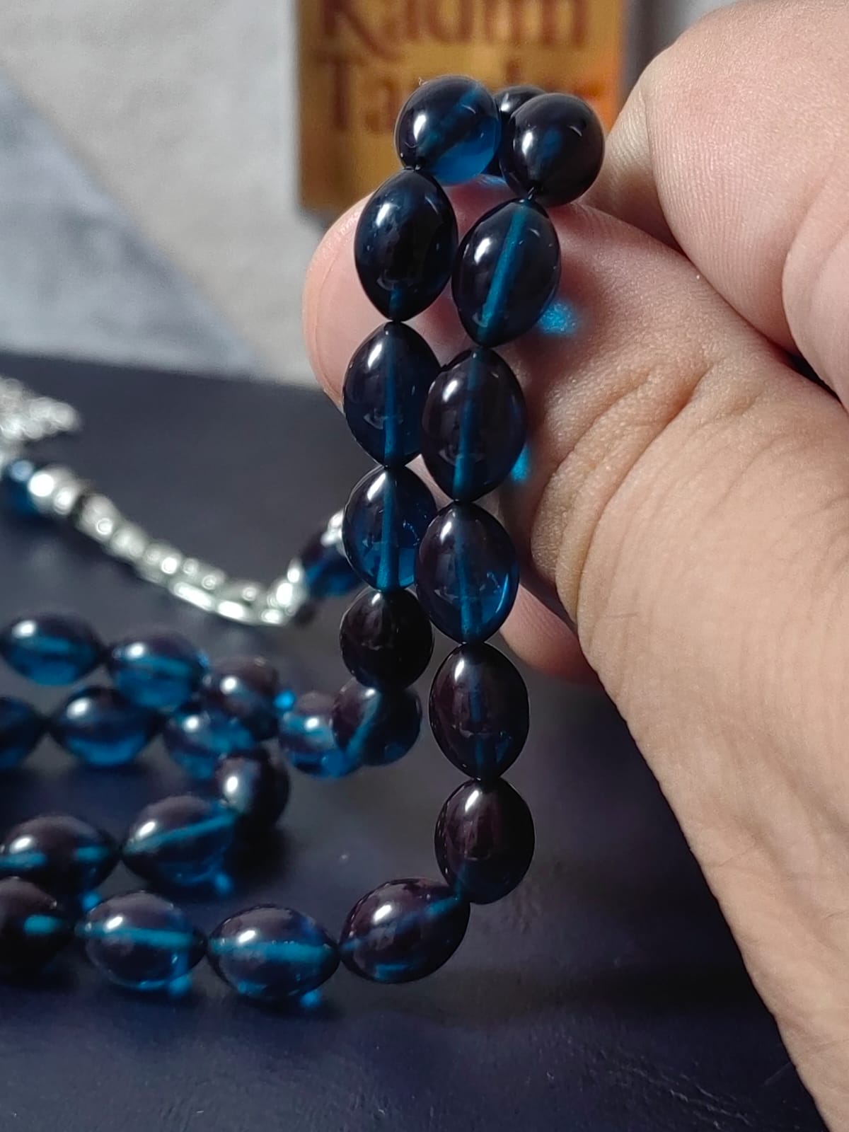 Püsküllü Usta İşi Mavi Ateş Kehribar