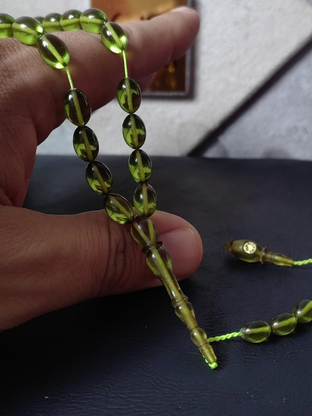 Usta İşi Yeşil Ateş Kehribar