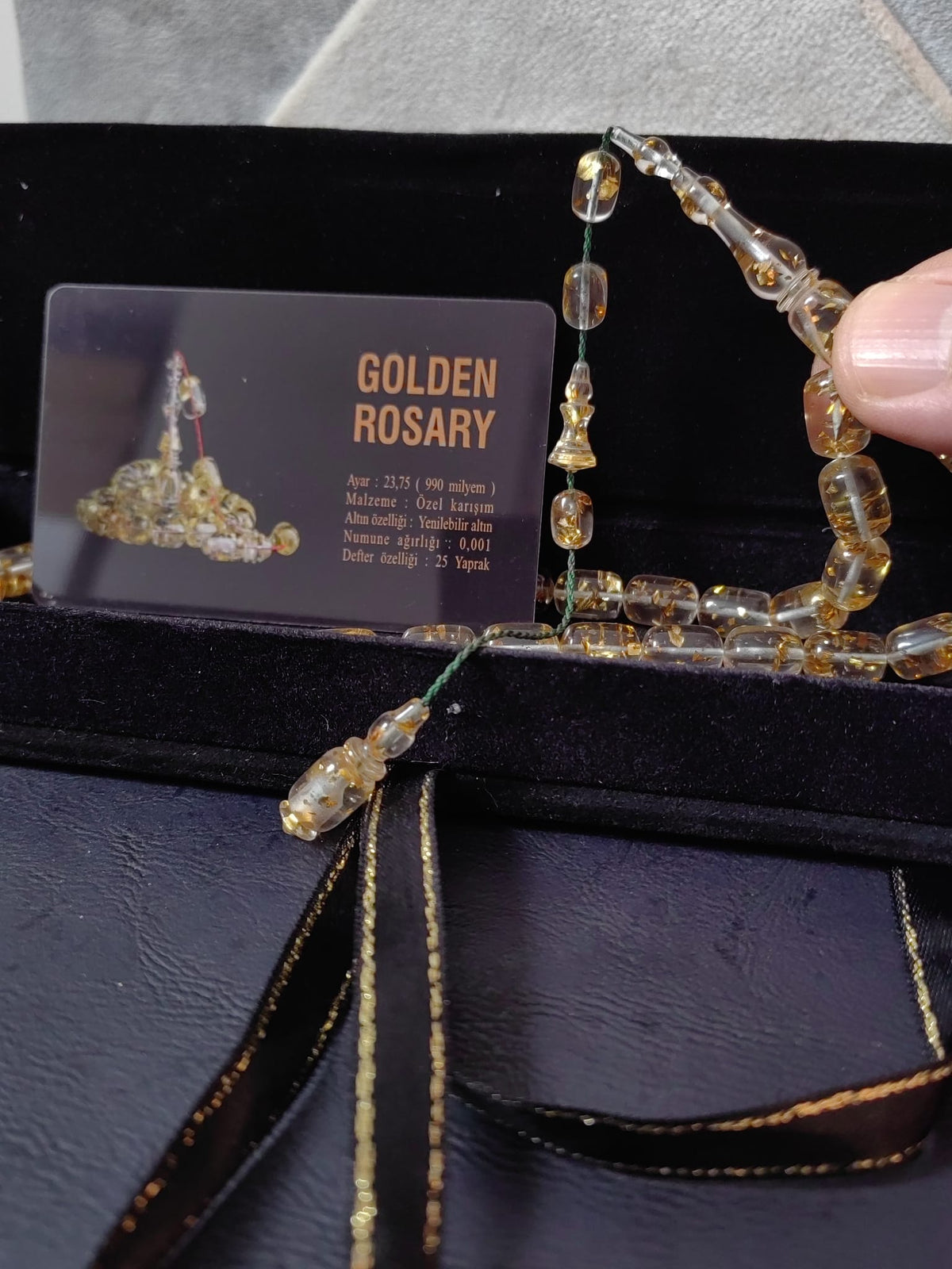 Orijinal Altın Varaklı "Golden Rosary" Uçak Camı Tesbih