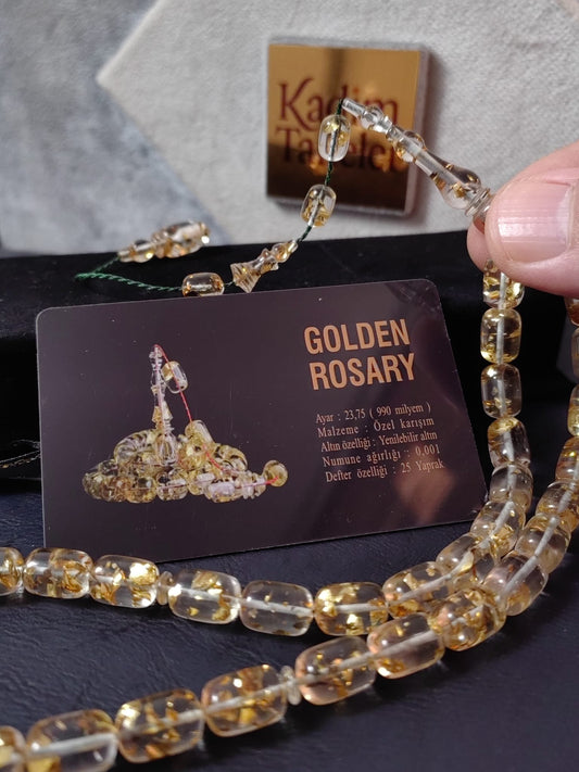 Orijinal Altın Varaklı "Golden Rosary" Uçak Camı Tesbih