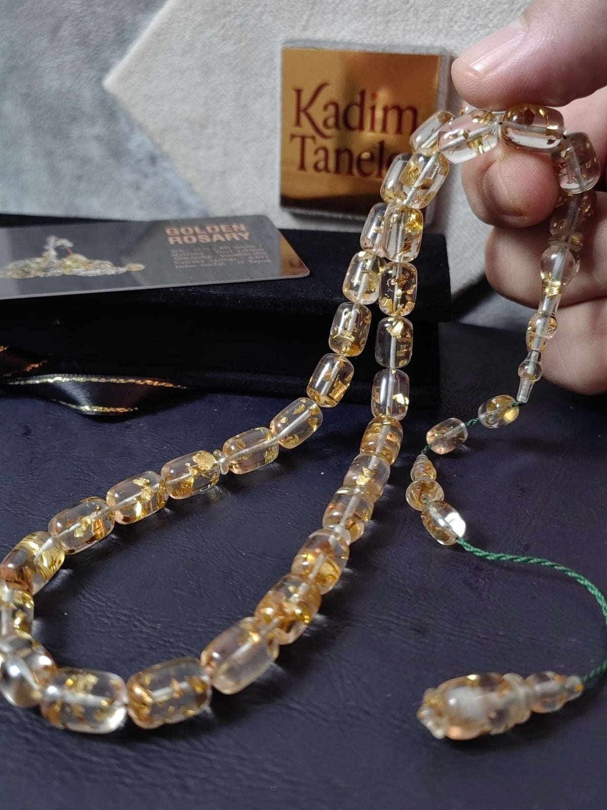 Orijinal Altın Varaklı "Golden Rosary" Uçak Camı Tesbih