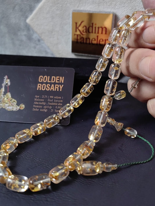 Orijinal Altın Varaklı "Golden Rosary" Uçak Camı Tesbih